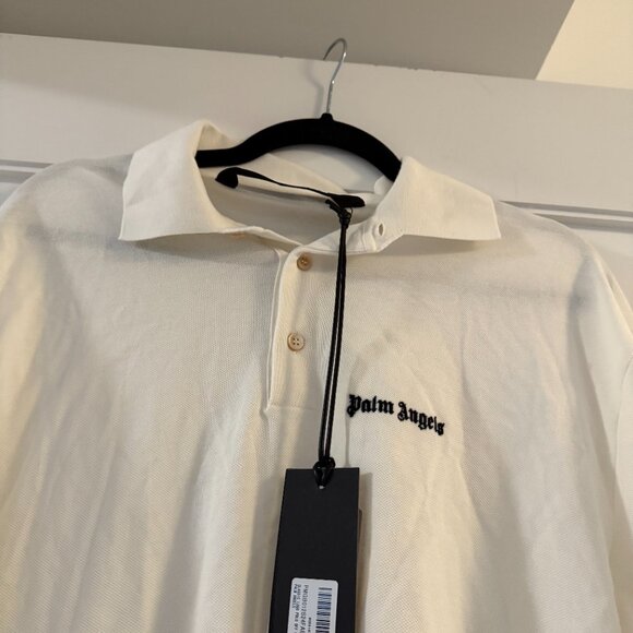 NWT Palm Angels Polo Shirt Classic Logo Off White Regular Fit Sz Large - Picture 6 of 8